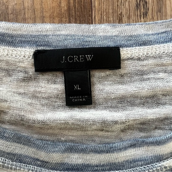 J. Crew Women's Baseball Style Long Sleeve Navy Blue Stripped 100% Linen Sz XL - Picture 2 of 6